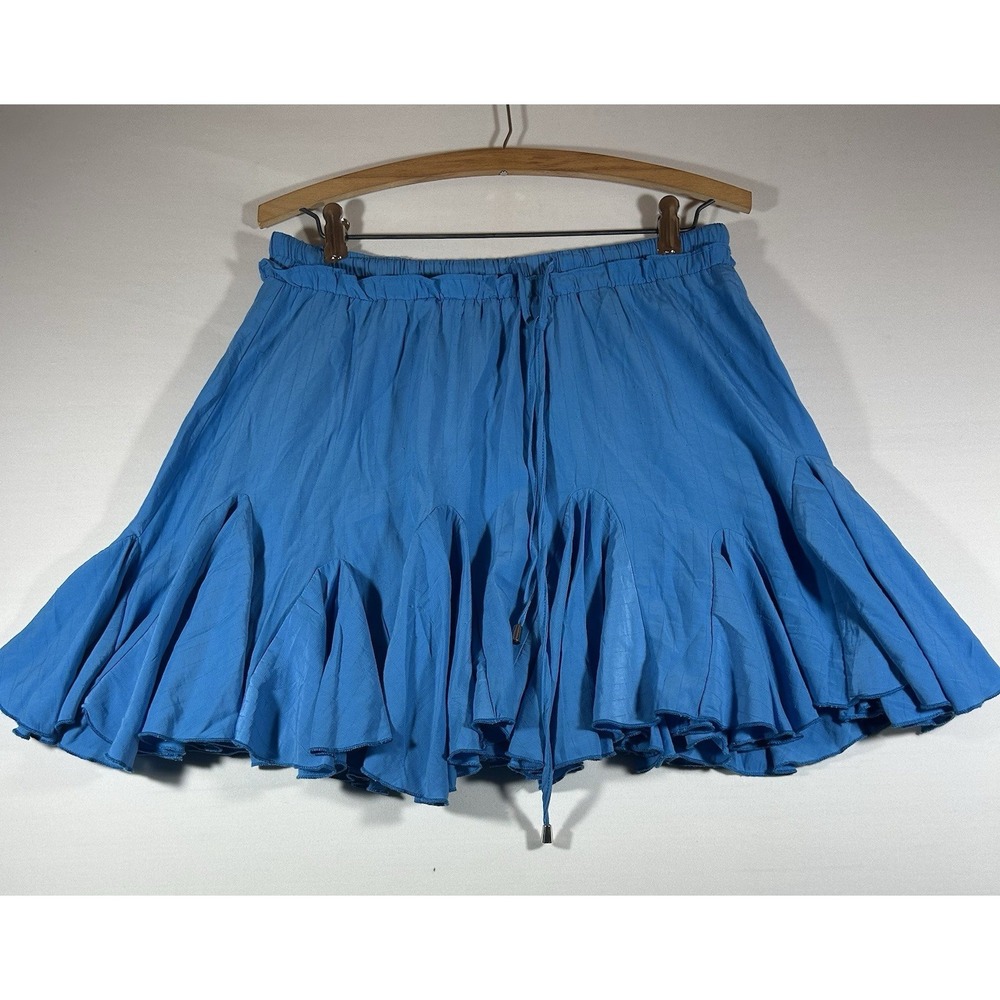 Bungalows Womens Large Skort Blue Ruffle Drawstring Lined Casual Travel‎ Summer